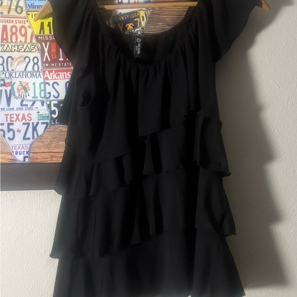 Milano petite elegant Black Ruffle Top